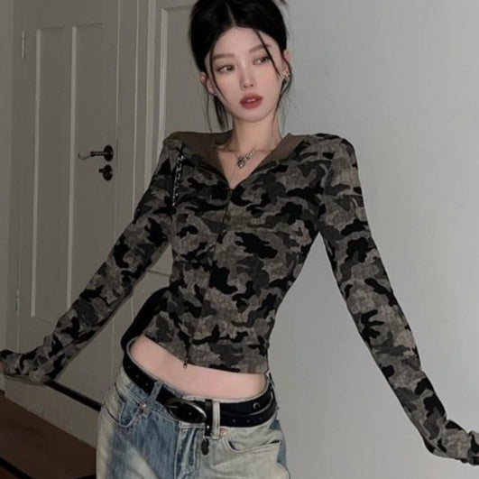 Elevate Your Style with Our Women Early Autumn Camouflage Hooded Jacket